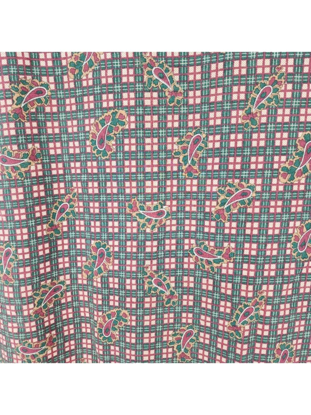 Vintage Hunter Green Maroon Red Ruffle Flat Sheet Full 78x80 Paisley Check Plaid